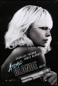 7k527 ATOMIC BLONDE teaser DS 1sh 2017 great close-up portrait of sexy Charlize Theron with gun!