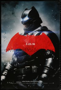 7k549 BATMAN V SUPERMAN teaser DS 1sh 2016 cool image of armored Ben Affleck in title role!