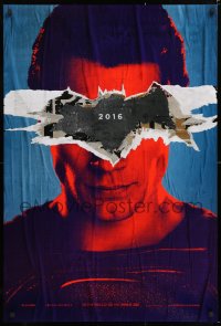 7k548 BATMAN V SUPERMAN teaser DS 1sh 2016 close up of Henry Cavill in title role under symbol!