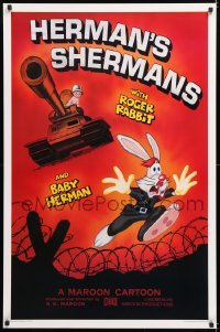 7k686 HERMAN'S SHERMANS Kilian 1sh 1988 great image of Roger Rabbit running from Baby Herman in tank!