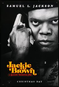 7k726 JACKIE BROWN teaser 1sh 1997 Quentin Tarantino, cool image of Samuel L. Jackson with gun!