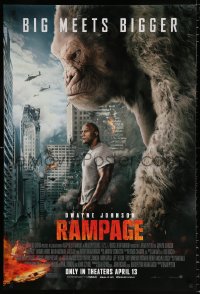 7k852 RAMPAGE advance DS 1sh 2018 Dwayne Johnson with ape, big meets bigger, based on the video game!
