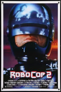7k866 ROBOCOP 2 DS 1sh 1990 great close up of cyborg policeman Peter Weller, sci-fi sequel!