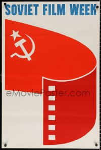 7k189 SOVIET FILM WEEK English export Russian 24x36 1970s cool art of the USSR flag as red film!