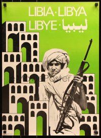7k404 LIBYA 19x26 Cuban special poster 1983 artwork by Alberto Blano, man with rifle!