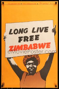 7k406 LONG LIVE FREE ZIMBABWE 19x29 Cuban special poster 1980 Lazaro Abreu art of woman holding protest sign!