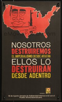 7k433 NOSOTROS DESTRUIREMOS 12x21 Cuban special poster 1967 art of a red America, man with gun!