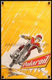 7k154 POLAROIL 15x23 French advertising poster 1960s cool art of rider & motorcycle!