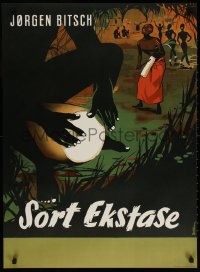 7k157 SORT EKSTASE 25x34 Danish advertising poster 1955 Stilling art of drum players & women dancing