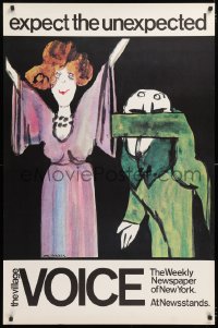 7k160 VILLAGE VOICE 30x45 advertising poster 1968 wacky man with hand in woman's sleeve by Ungerer!