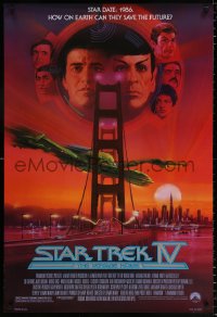 7k913 STAR TREK IV 1sh 1986 art of Leonard Nimoy, Shatner & Klingon Bird-of-Prey by Bob Peak!