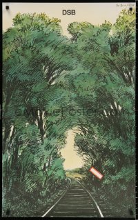 7k258 DSB tree tunnel style 24x39 Danish travel poster 1975 Danske Statsbaner, cool art!