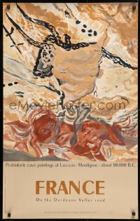 7k261 FRANCE 25x39 French travel poster 1955 prehistoric cave painting at Lascaux, Montignac!