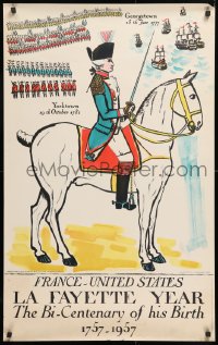 7k262 FRANCE - UNITED STATES LA FAYETTE YEAR 25x39 French travel poster 1956 Lafayette on horse!