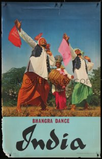 7k266 INDIA 25x40 Indian travel poster 1959 cool different image of men dancing, Bhangra!