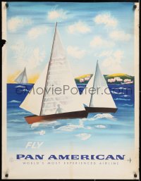 7k276 PAN AMERICAN BERMUDA 28x36 travel poster 1950s great art of sailboats by the coast!