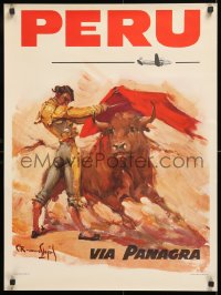7k277 PANAGRA PERU 21x28 Mexican travel poster 1950s Carlos Ruano Llopis matador bullfighting art!