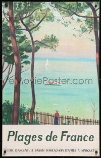7k278 PLAGES DE FRANCE 25x39 French travel poster 1950s Marquet art of woman looking at ships!