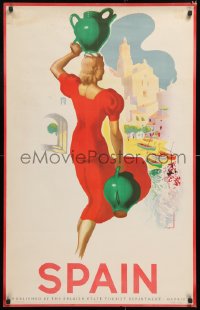 7k283 SPAIN 25x39 Spanish travel poster 1950s Josep Morell Macias art of woman in red dress!