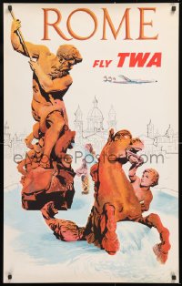 7k285 TWA ROME 25x40 travel poster 1950s Klein art of the Fountain of Neptune and Constellation!