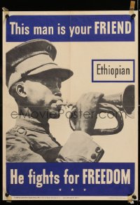 7k041 THIS MAN IS YOUR FRIEND 14x20 WWII war poster 1942 Ethiopian soldier fights for your freedom!