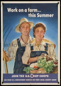 7k044 WORK ON A FARM THIS SUMMER 16x23 WWII war poster 1943 Crockwell art of happy farm couple!