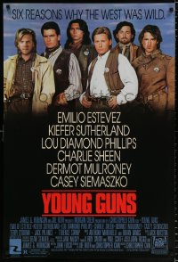 7k998 YOUNG GUNS 1sh 1988 Emilio Estevez, Charlie Sheen, Kiefer Sutherland, Lou Diamond Phillips!