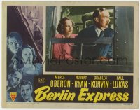 7p078 BERLIN EXPRESS LC #5 1948 c/u of Paul Lukas & Merle Oberon on train, Jacques Tourneur!