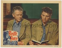 7p107 BRUTE FORCE LC #6 R1956 close up of Burt Lancaster & Charles Bickford sitting in church!