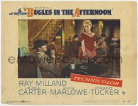 7p109 BUGLES IN THE AFTERNOON LC #8 1952 sexy waitress brings a drink to Ray Milland in saloon!