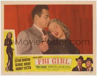 7p272 FBI GIRL LC #6 1951 close-up of Raymond Burr restraining sexy Audrey Totter!