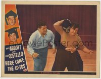 7p372 HERE COME THE CO-EDS LC 1945 Lou Costello fighting in ring w/masked wrestler Lon Chaney Jr.!