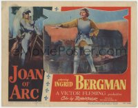 7p437 JOAN OF ARC LC #2 1948 close up of worried Ingrid Bergman in armor with sword drawn!