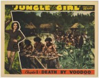7p444 JUNGLE GIRL chapter 1 LC 1941 full-color image of natives in village, Death by Voodoo!