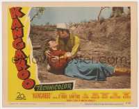 7p448 KANGAROO LC #7 1951 Peter Lawford holding unconscious Maureen O'Hara in the Outback!