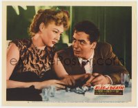7p465 KISS OF DEATH LC #8 1947 close up of nervous Victor Mature & worried Coleen Gray!