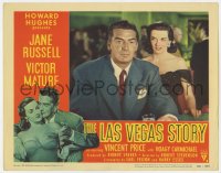 7p480 LAS VEGAS STORY LC #3 1952 c/u of sexy Jane Russell standing behind gambler Victor Mature!