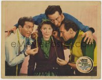 7p495 LIFE BEGINS IN COLLEGE LC 1937 portrait of The Ritz Brothers measuring pretty Joan Davis!