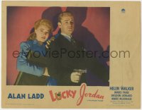 7p525 LUCKY JORDAN LC 1943 great moody portrait of Alan Ladd with gun protecting Helen Walker!