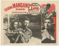 7p528 LURE OF THE SILA LC #2 1954 c/u of JAcques Sernas protecting scared Silvana Mangano!