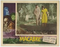 7p531 MACABRE LC #5 1958 Prince & Scott shine flashlights into a grave, William Castle!