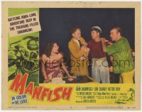 7p563 MANFISH LC #8 1956 Lon Chaney Jr., John Bromfield, Victor Jory & sexy Tessa Prendergast!