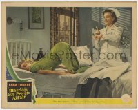 7p569 MARRIAGE IS A PRIVATE AFFAIR LC #7 1944 sexy Lana Turner bent over in bed in unladylike pose!