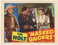 7p570 MASKED RAIDERS LC #4 1949 pretty Marjorie Lord stares at Tim Holt with his gun drawn!
