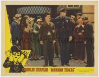 7p584 MODERN TIMES LC #7 R1959 Charlie Chaplin is grabbed by police officer, comedy classic!