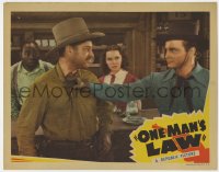 7p653 ONE MAN'S LAW LC 1940 close up of cowboy Don Red Barry grabbing bad man by his collar!