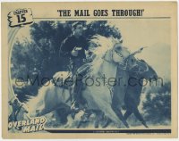 7p663 OVERLAND MAIL chapter 15 LC 1942 Lon Chaney Jr. on horse with gun drawn, Mail Goes Through!