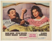 7p682 PINK PANTHER LC #6 1964 wacky close up of Peter Sellers playing violin for Capucine in bed!