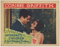 7p766 SATURDAY'S CHILDREN LC 1929 romantic close up of Corinne Griffith & Grant Withers, pre-Code!