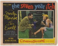 7p784 SEVEN YEAR ITCH LC #2 1955 Billy Wilder, c/u of Tom Ewell & sexy Marilyn Monroe with drink!